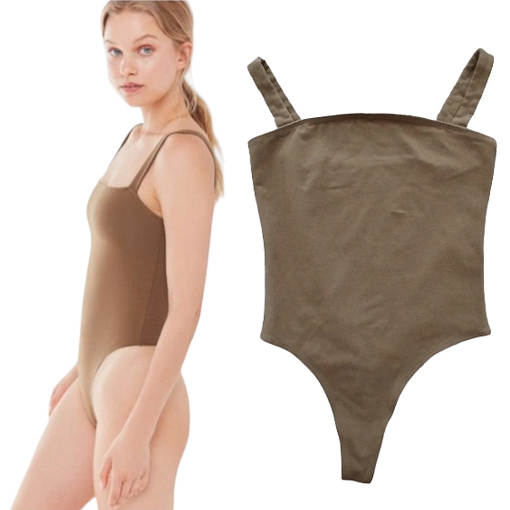 Urban Outfitters Basic Square Neck Bodysuit Brown Thong Body Suit Size Medium